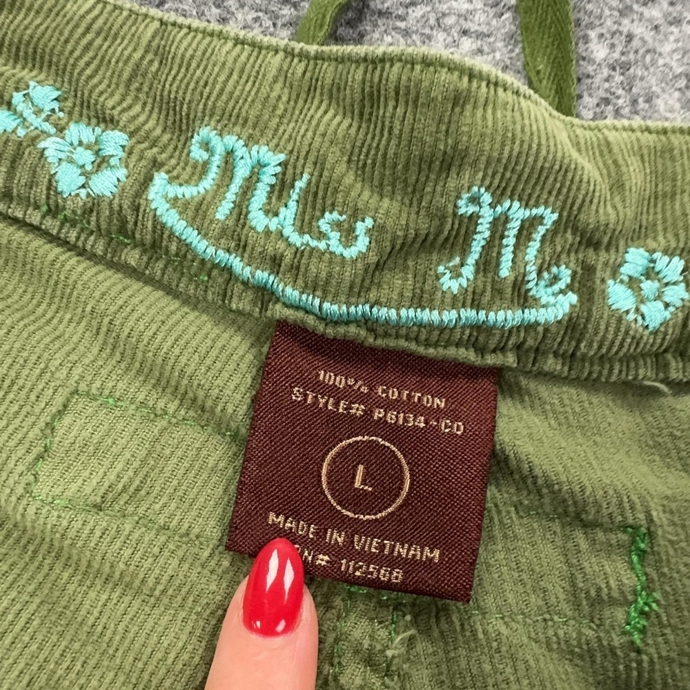 Miss Me Pants Womens L Green Corduroy Y2K Floral Embroidered Rhinestone Belted - Picture 12 of 16